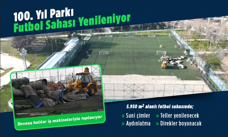 100. Yıl Parkı Futbol Sahası Yenileniyor